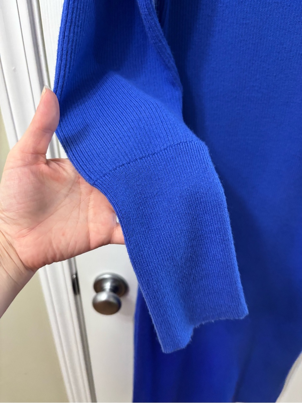 ON 34th Square Neck Ribbed Sweater Dress Blue Bodycon Midi Size Medium - Picture 5 of 9